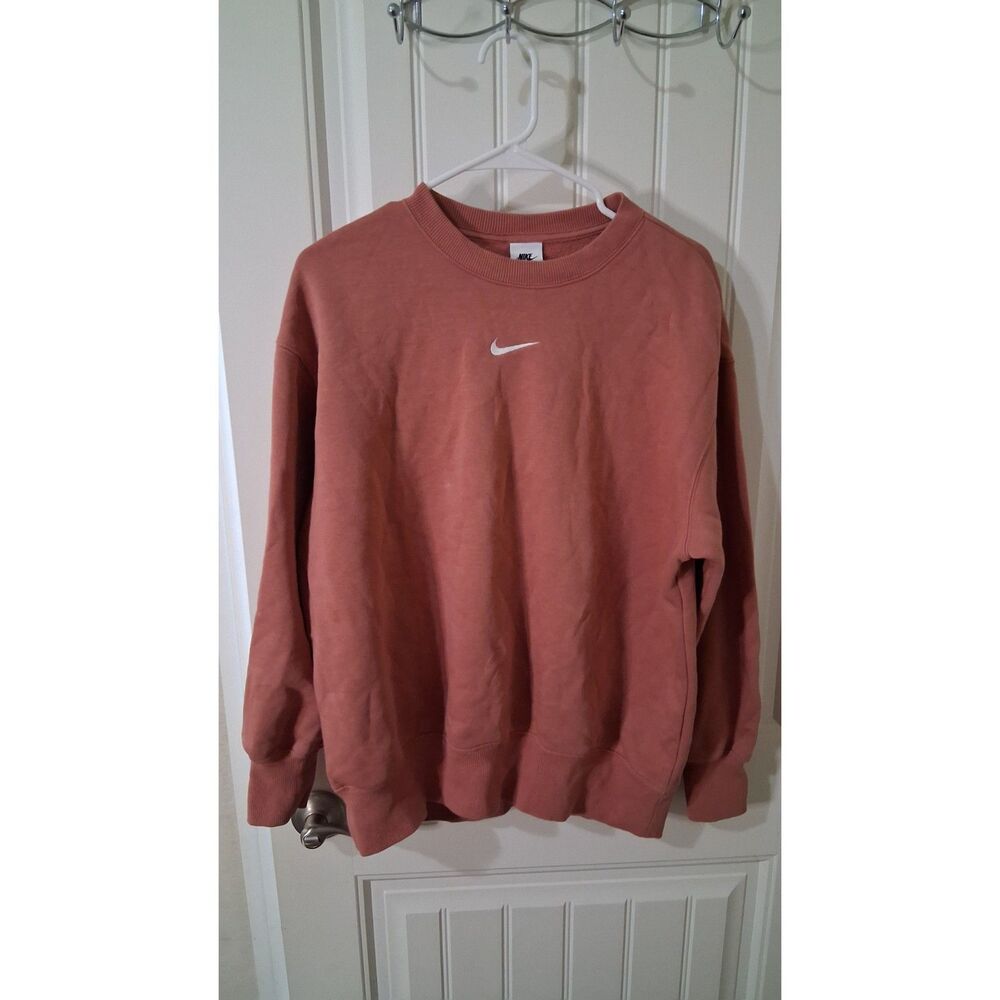 Nike Women’s Small Dusty Rose Pink Crewneck Sweatshirt White Swoosh Fleece